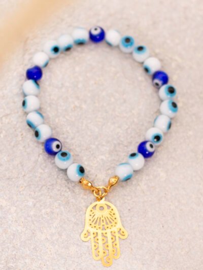 Pulsera Ojo turco Blanco y Azul Hamsa