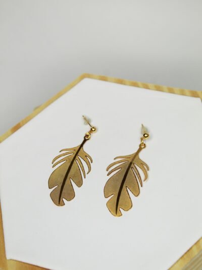Aretes Dorados Plumas Medianas