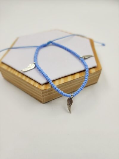 Tobillera Chaquiras Azules y alas plata