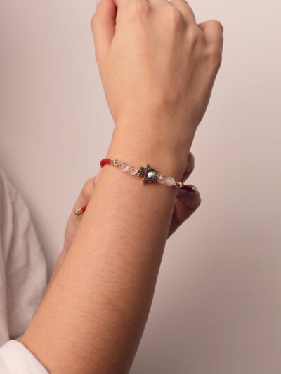 Manilla cordon rojo Hamsa y Cuarzo Cristal