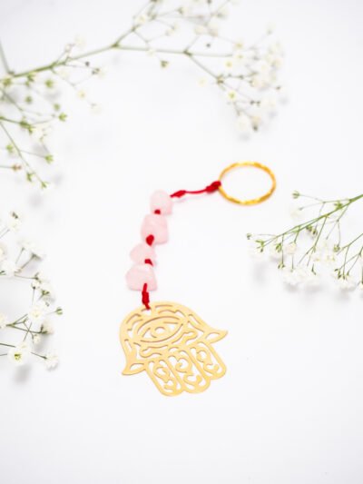 Llavero Cuarzo Rosa Hamsa